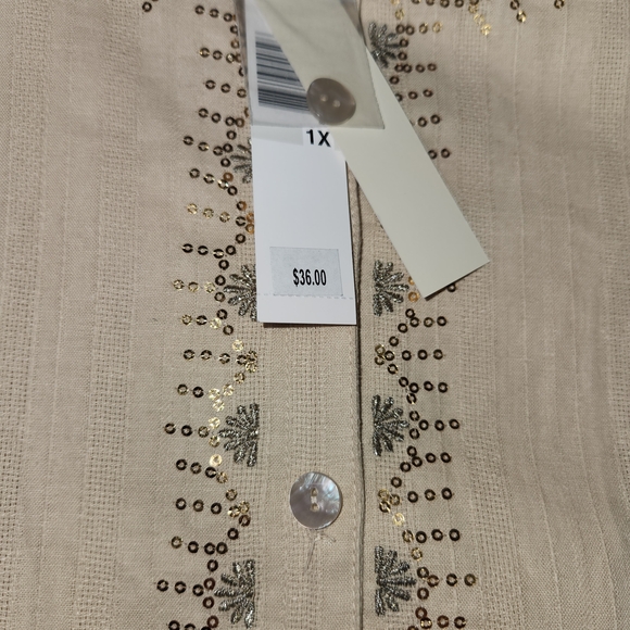⭐️NWT Erika Embellished Linen-Blend Shirt – ¾ Sleeve | Size XL - Picture 3 of 12